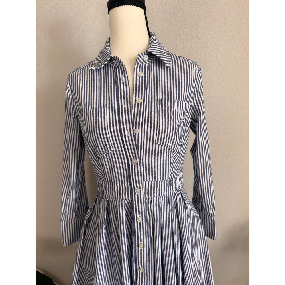 Eliza J Blue White Striped Shirt Dress 100% Cotton Button Front Size 4 Pockets - Picture 4 of 12